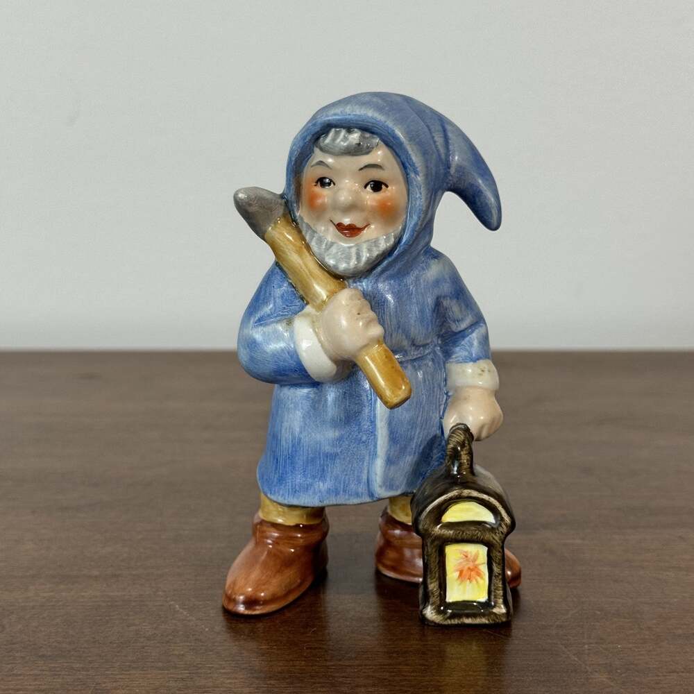 Goebel Miner Gnome Dwarf Figurine Pickaxe Lantern Blue Coat Vintage Collectible
